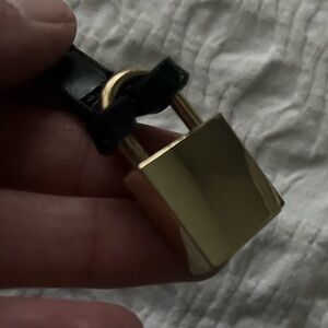 Black Leather Keychain  lock in Gold with black strap